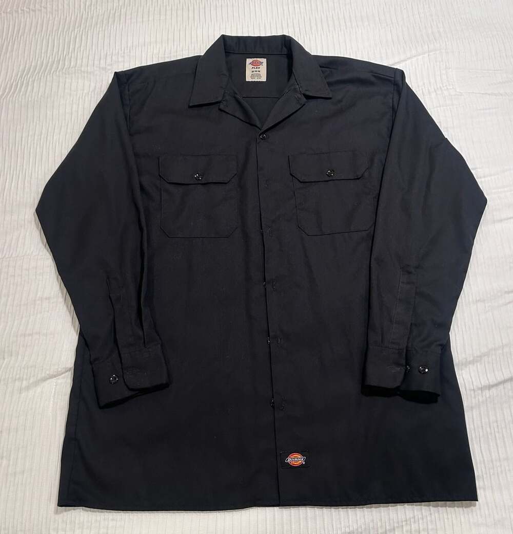 Dickies Flex Long Sleeve Work Shirt Size M Black Twill